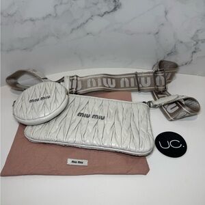 Miu Miu Quilted Matelasse Clutch Crossbody Bag with Logo Strap. Dust bag.